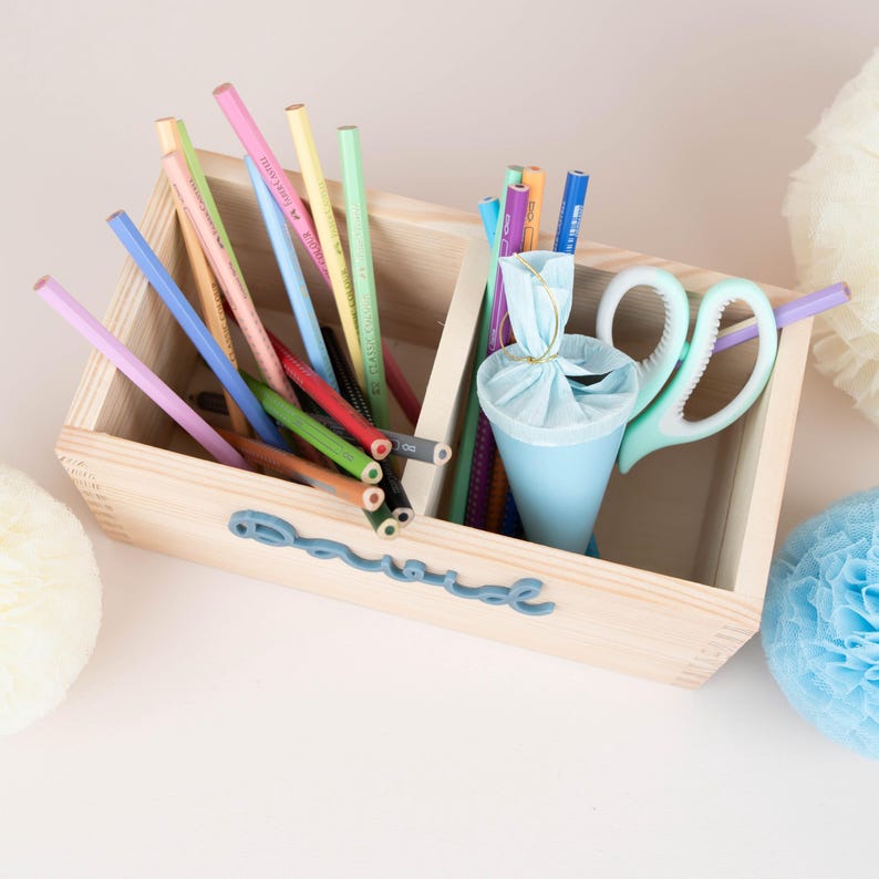 Personalized pen holder, wooden desk organizer with acrylic name, pen cup for starting school, school gift for schoolchildren, school cone, boys image 10