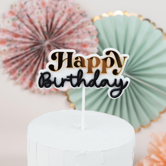 24 Pezzi Decorazioni Per Torta Happy Birthday - Topper Per Cupcake Oro E Nero - Festa Di Compleanno