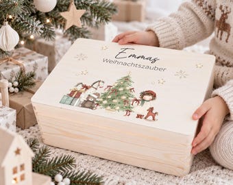 Personalized Advent box with name, Scandinavian style, wooden Advent calendar to fill, Christmas box for children
