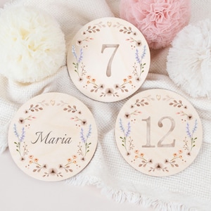 Jalons bébé, cartes de jalons en bois, cadeau de naissance, disques en bois de jalons, cadeau pour femmes enceintes, nouveau-né