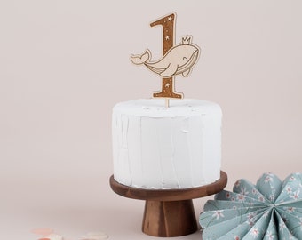 Cake topper whale with number, cake topper, cake topper first birthday, cake decoration personalized, cake topper 1st birthday