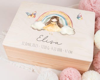 Babyprinses Herinneringsdoos, Regenboog Geboortecadeau, Babydoop Herinneringsdoos, Gepersonaliseerd Cadeau met Naam
