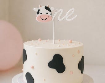 Personalized Cow Cake Topper, ONE Topper for 1st Birthday, Farm Party, Baby Shower