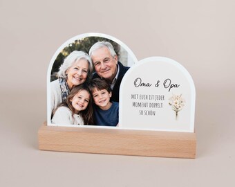 Personalized photo stand for Grandma & Grandpa, Christmas gift with photo, gift from grandchildren, photo holder made of wood and acrylic