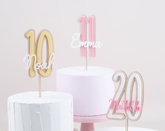 Cake Topper mit Namen , Bunte Cake Topper , Pastel Acryl, Tortenstecker, Kuchenstecker, Tortendeko, Geburtstagstorte Mädchen Junge