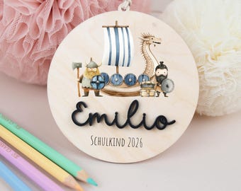 Viking school cone charm, school cone charm for boys, back-to-school gift, gift tag for schoolchildren, charm with name