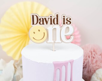 Adorno para tarta con emoticono, decoración personalizada para tarta de primer cumpleaños para niño y niña, adorno de madera acrílica para tarta, adorno para primer cumpleaños