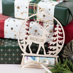 Kerstgeldcadeau, naamplaatje, cadeauverpakking, wensvervuller, geld weggeven, geldkaart, cadeaukaartje met naam