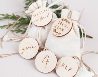 Advent calendar numbers, Advent calendar number pendants, Advent calendar number pendants 1-24