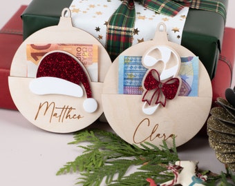 Christmas money gift, name tag, gift packaging, wish fulfiller, giving away money, money card, gift tag with name