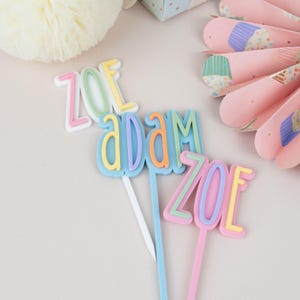 Topper per torta con nome in acrilico, topper per torta colorato, topper per torta in plexiglass pastello, topper per torta, decorazione per torte per bambini