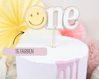 Adorno para tarta con emoticono, decoración personalizada para tarta de primer cumpleaños para niño y niña, adorno de madera acrílica para tarta, adorno para primer cumpleaños