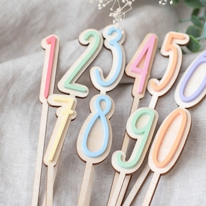 Bunte Zahlen  Holz Acryl , Tortenstecker, Cake Topper Zahl 0-9 , Kuchentopper