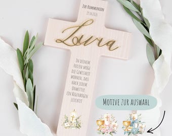 Personalized wooden cross with golden name made of acrylic – gift for First Communion & Confirmation, First Communion gift for boys and girls