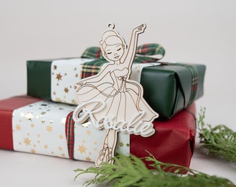 Personalisierte Ballerina Weihnachtsbaumschmuck ,  Weihnachtskugel, Weihnachtsbaum-Anhänger aus Acryl , Holzanhänger mit Namen