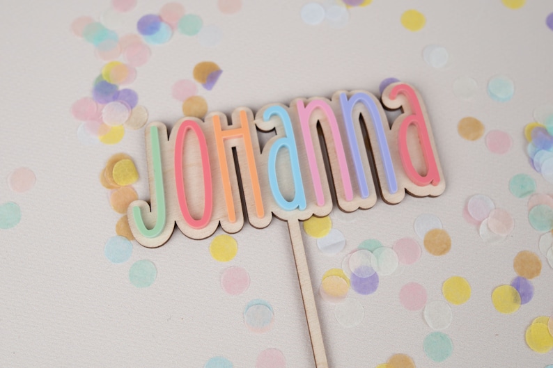 Cake Topper mit Namen aus Acryl , Bunte Cake topper , Pastel Plexiglass Tortenstecker , Kuchenstecker , Kinder Tortendeko Bild 2