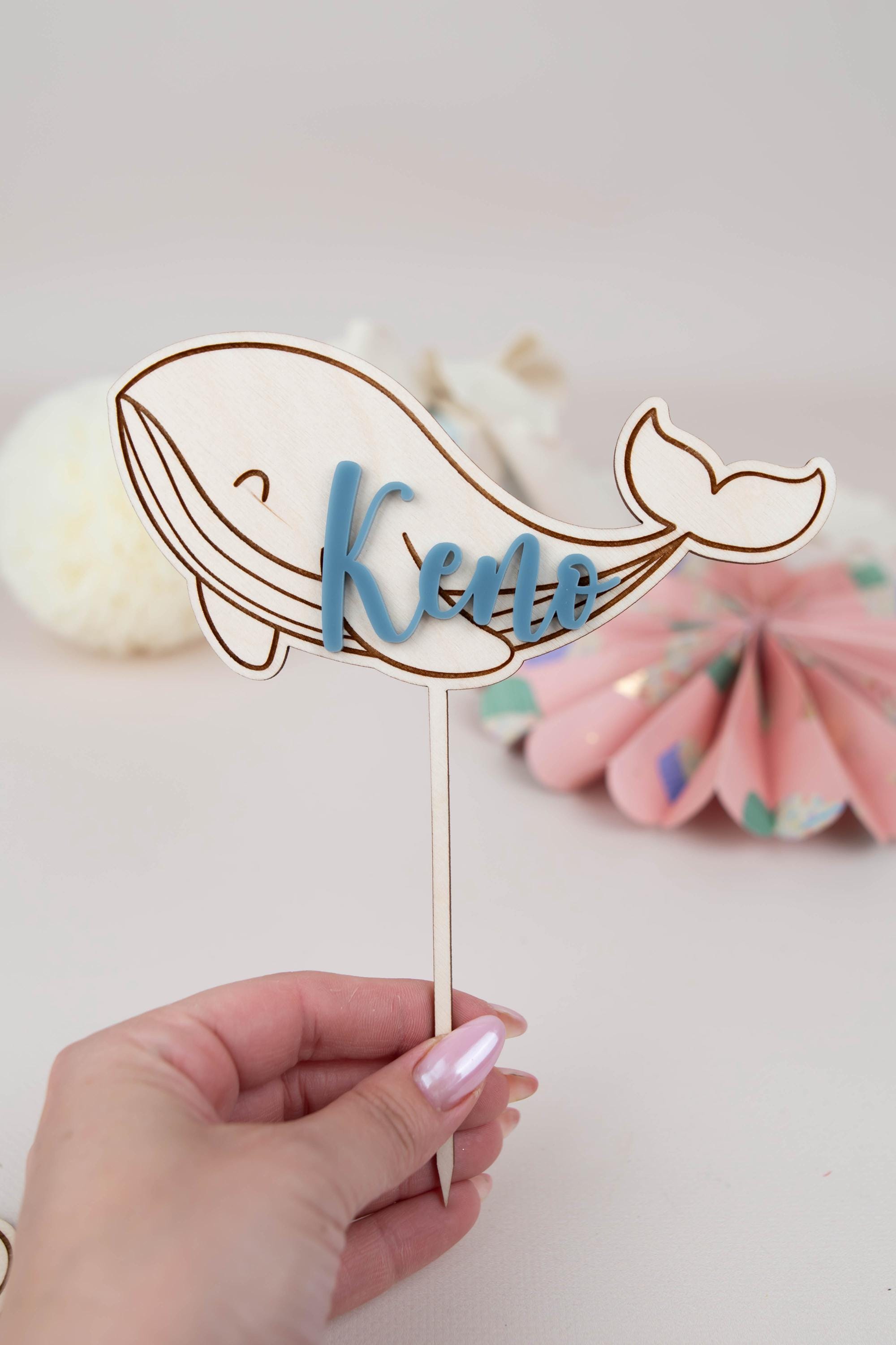 Caketopper underwater world, sea creatures whale seahorse starfish, cake topper with name, cake topper