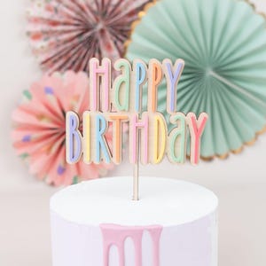 Cake Topper Buon Compleanno in acrilico, cake topper in plexiglass pastello, cake topper, decorazione per torte per bambini