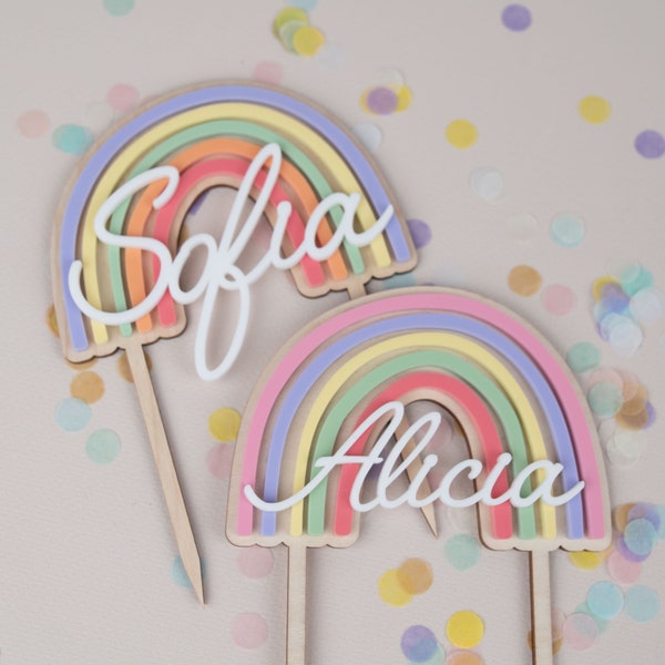 Personalisierte Cake Topper Regenbogen, Acryl Tortenstecker, Bunte Kuchentopper, Tortenstecker,