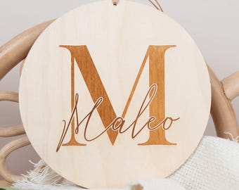 Personalized name plate, wooden birth sign, gift idea for the birth of a baby, door sign for the nursery, personalized gifts