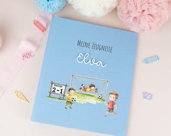 Personalized football-themed report card folder, back-to-school gift for boys, schoolchild, ring binder with name, A4, back-to-school gifts