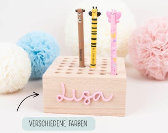 Personalized pencil holder/pencil storage box made of beech wood, with acrylic name, gift for starting school & Christmas, back to school
