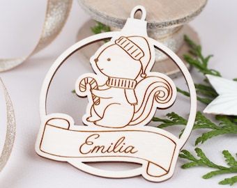 Personalized Christmas tree wooden pendant with animal motif, Christmas tree decoration with desired name, wooden Christmas ball