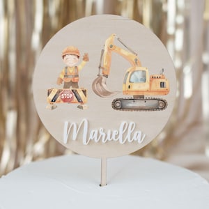 Decorazione per torta a forma di escavatore da cantiere, motto per feste, decorazione per torta per primo compleanno, decorazione per torta per bambini