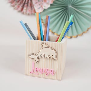 Pot à crayons personnalisé Dauphin, cadeau de cartable, pot à crayons avec nom pour filles, inscription scolaire pour garçons, boîte à crayons pour écoliers