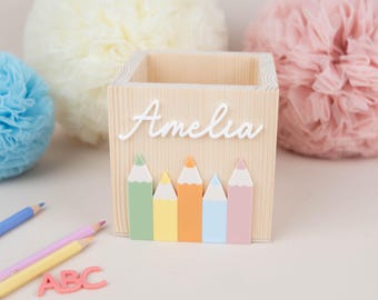 Personalized pencil holder with name, back-to-school gift for girls & boys, desk organizer, school cone