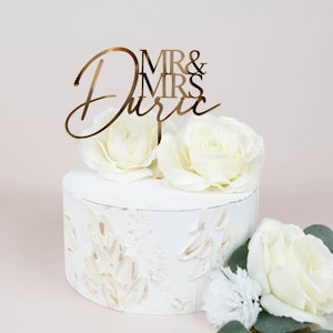 Adorno para tarta de boda, Sr. y Sra. Dorado, Adornos para tarta, Apellido de boda, Decoración para tarta de boda, Letra para tarta de boda