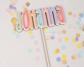 Cake topper with name made of acrylic, colorful cake topper, pastel plexiglass cake topper, cake topper, children's cake decoration