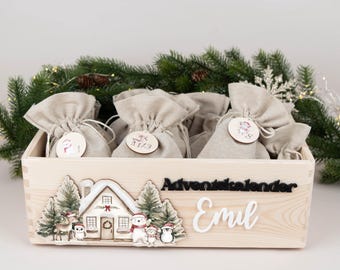 Personalized Advent box DIY, wooden Advent calendar for children, complete set with bags & numbers Advent box to fill
