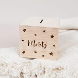 Personalisierte  Spardose mit Sternen  , Holz Spardose mit Namen, Geschenk Taufe Geburtstag , Kinder Geschenke , Weihnachtsgeschenk