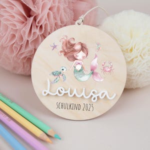 School cone pendant mermaid, school cone pendant, school enrollment gift, gift tag school child, pendant with name