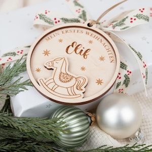 My first Christmas, personalized wooden decorations, Christmas tree decorations, wooden Christmas balls, gift idea for Christmas