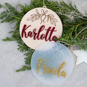 Personalized Christmas tree pendant 3D, Christmas ball with desired name wood-acrylic, pendant made of acrylic glass
