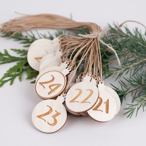 24 engraved wooden numbers for Advent calendars, Advent calendar numbers, Advent calendar number pendants, Advent calendar number pendants 1-24