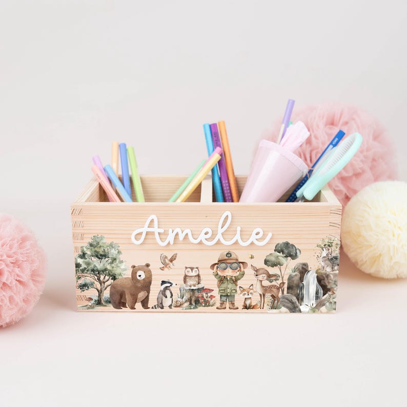 Personalized pen holder, wooden desk organizer with acrylic name, pen cup for starting school, school gift for schoolchildren, school cone, boys Pfadfinder