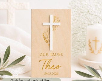 Personalized money gift box for First Communion, wooden box with engraving & acrylic cross, money gift for Baptism, First Communion, Confirmation