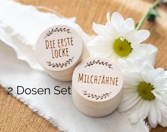 Set 2x Dosen Milchzahne und Erste Locke , Zahdose, Zahndose Holz, Milchzahndose, Zähnchen,