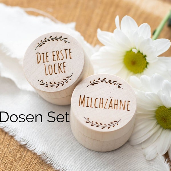 Set 2x Dosen Milchzahne und Erste Locke , Zahdose, Zahndose Holz, Milchzahndose, Zähnchen,