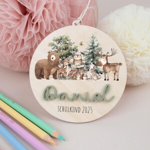 School cone pendant forest animals, school cone pendant, school enrollment gift, gift tag school child boy, pendant with name girl