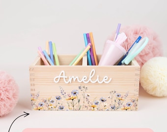 Gepersonaliseerde pennenhouder, houten bureau-organizer met acryl naam, pennenbakje voor de start van het schooljaar, schoolcadeau in de vorm van een kegel voor schoolkinderen, meisjes