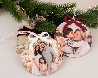 Personalized photo Christmas ornaments, wooden Christmas tree decorations, gift for grandparents, photo Christmas gift for family and friends