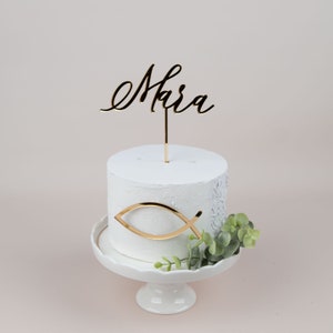Personalized Cake Topper Communion Fish, For Communion, Cake Topper Baptism, Cake Topper Made of Wood, Cake Topper Name Gold