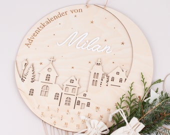 Calendrier de l'Avent personnalisé Village de Noël, calendrier de l'Avent DIY, calendrier de l'Avent en bois avec nom