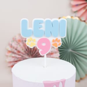 Cake topper zampe di cane, tappo per torta personalizzato, compleanno per bambini, decorazione per torte
