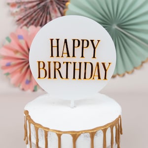 Topper na tort Happy Birthday Gold, topper na 50 urodziny, topper na 18 urodziny, dekoracja tortu