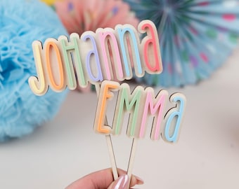 Cake topper with name made of acrylic, colorful cake topper, pastel plexiglass cake topper, cake topper, children&#39;s cake decoration